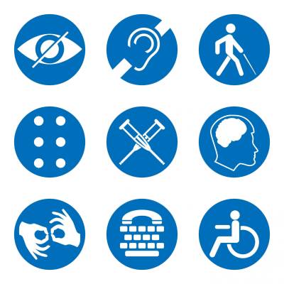 Graphic of disability icons in blue circles. 