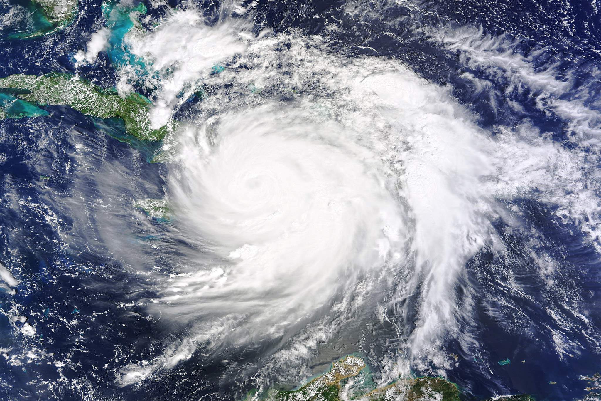 A satellite image of Hurricane Matthew over eastern Cuba