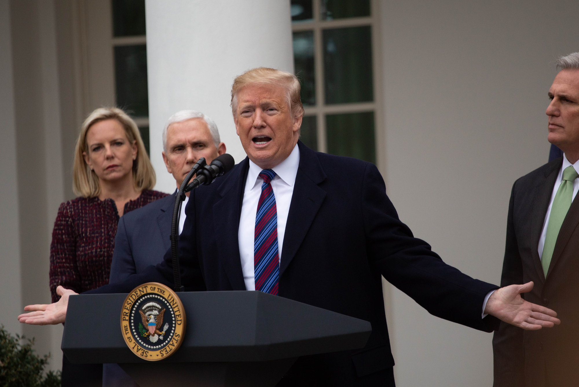 President Trump speaks to reporters in the rose garden