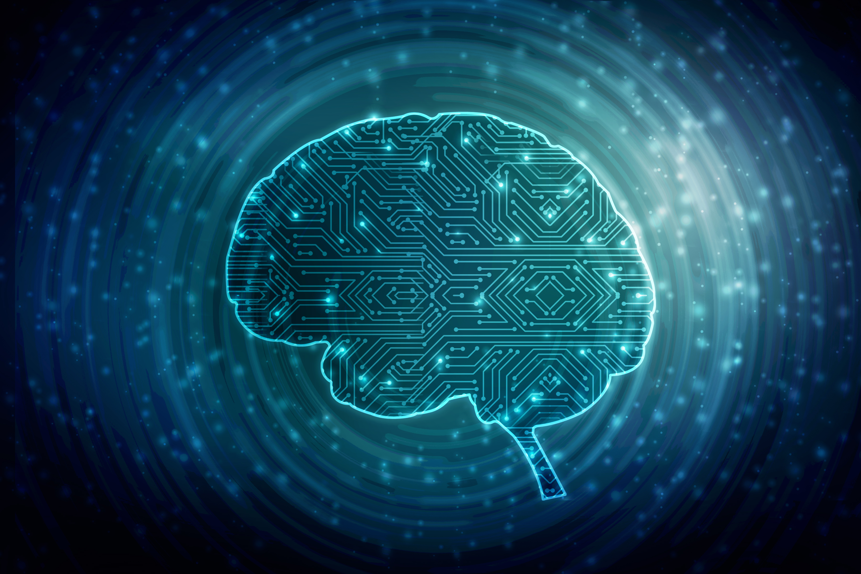 Graphic of a brain with a circuitry design within it