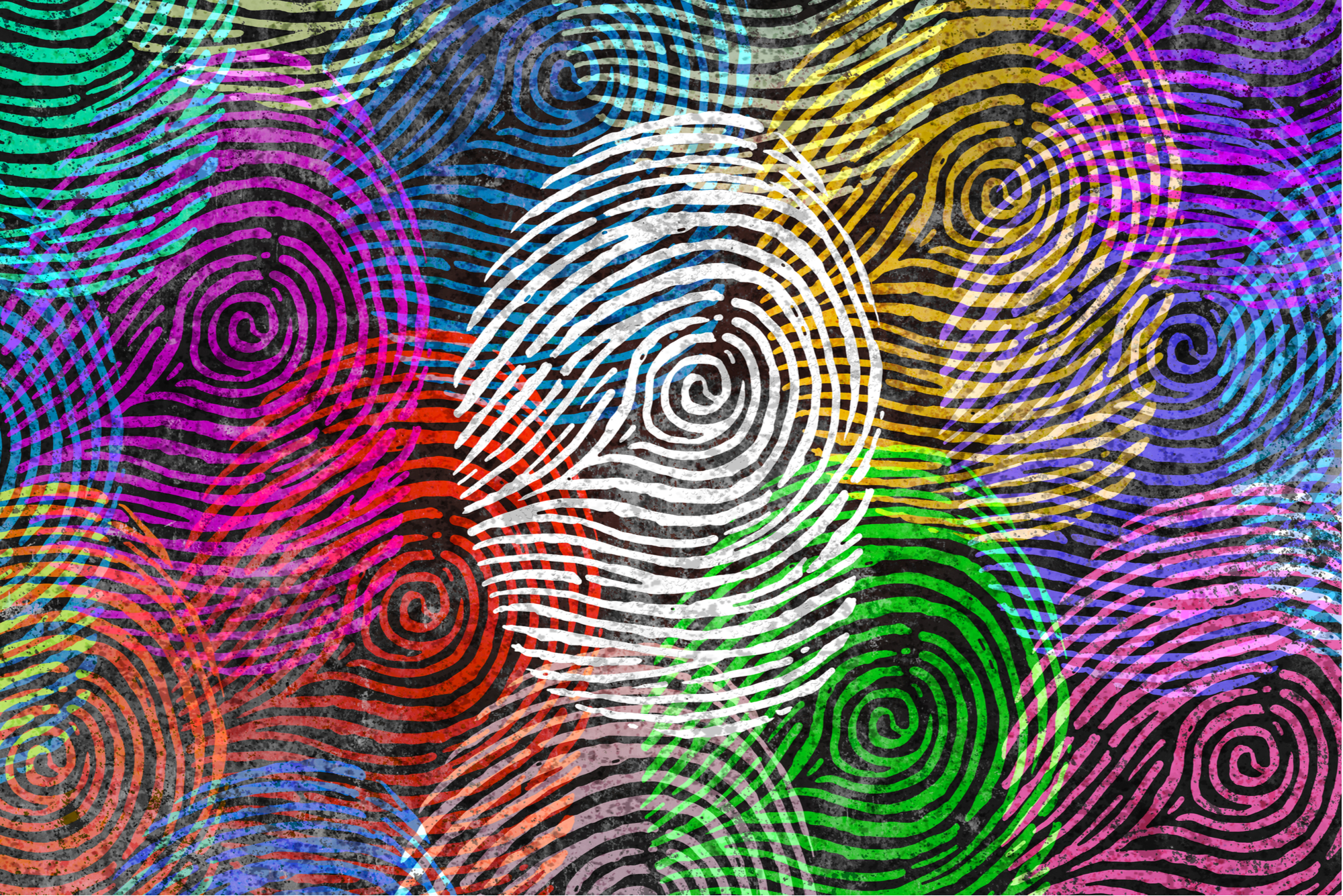 artistic portrayal of fingerprints of different colors