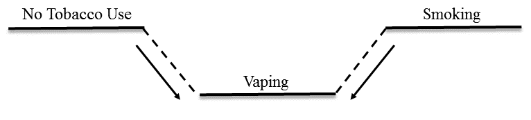 Illustration demonstrating that both "no tobacco use" and "smoking" lead easily to vaping