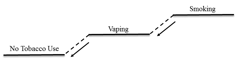 Illustration demonstrating how "smoking" could lead easily to "vaping" to "no tobacco use" in a context in which smoking and vaping are regulated