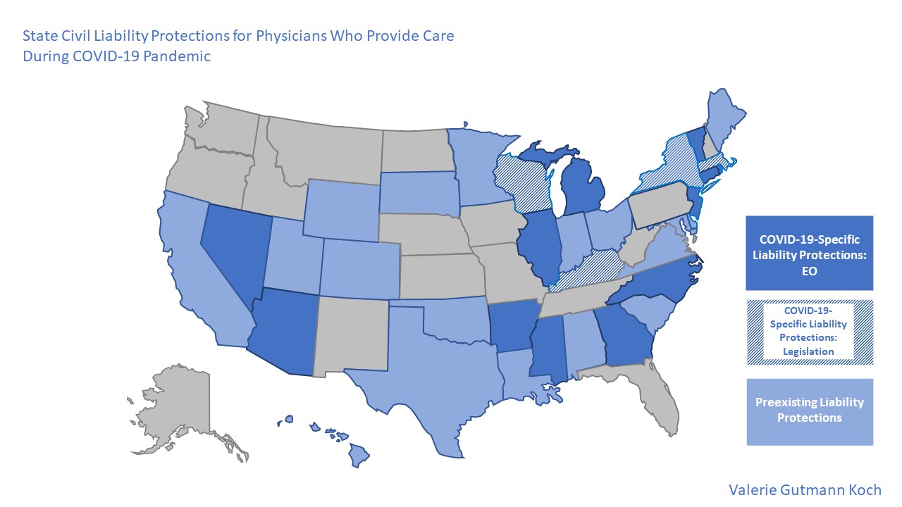 State Civil Liability Protections for Physicians who Provide Care During Covid-19 Pandemic map.