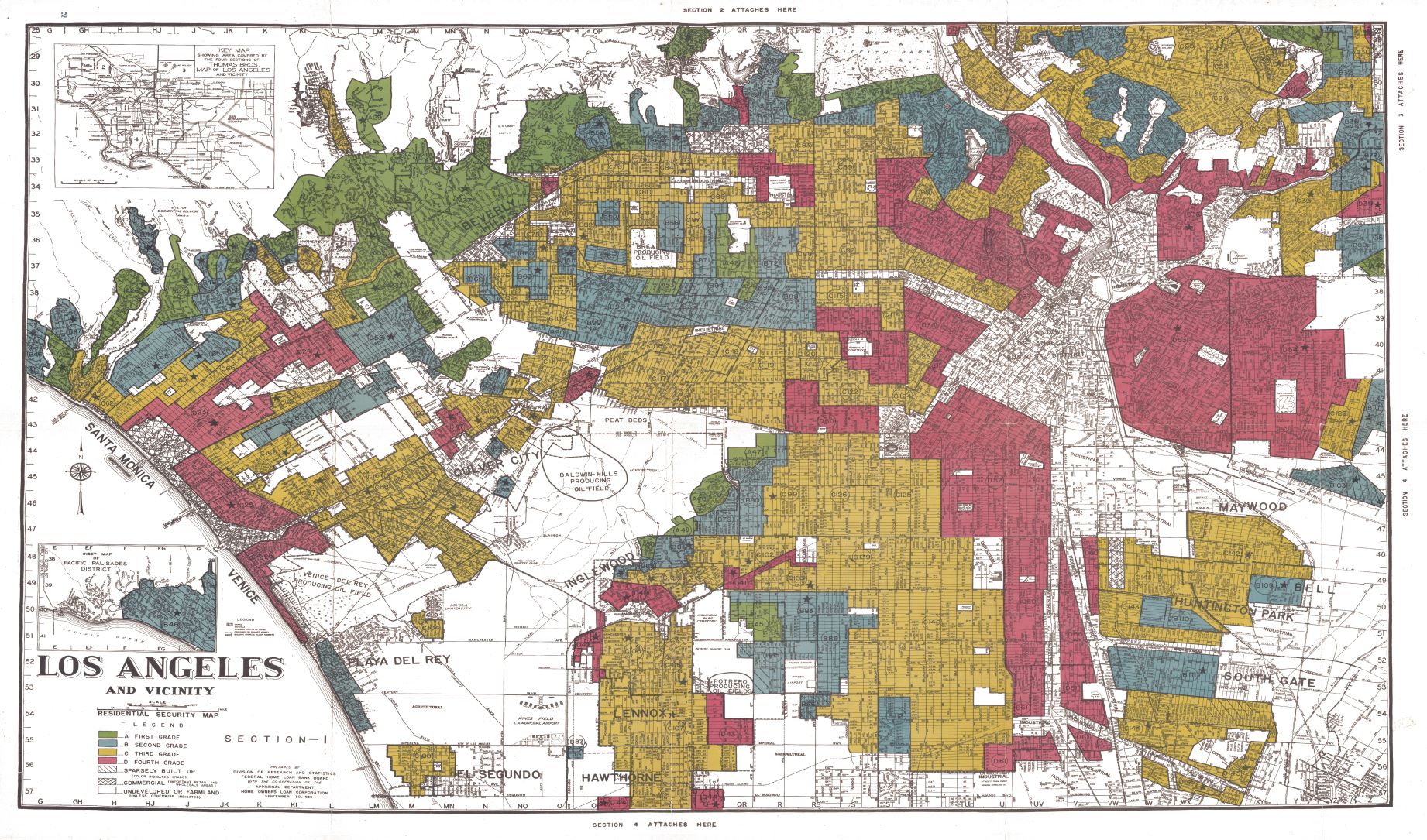 redlined map of Los Angeles.