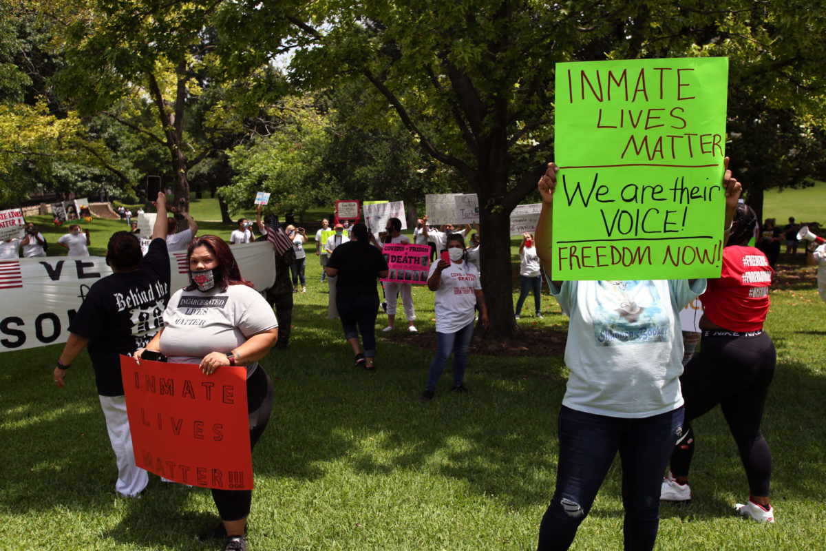 Austin, Tx/USA - May 23, 2020: Family members of prisoners held in the state prison system demonstrate at the Governor's Mansion for their release on parole due to the danger of Covid-19 in prisons.