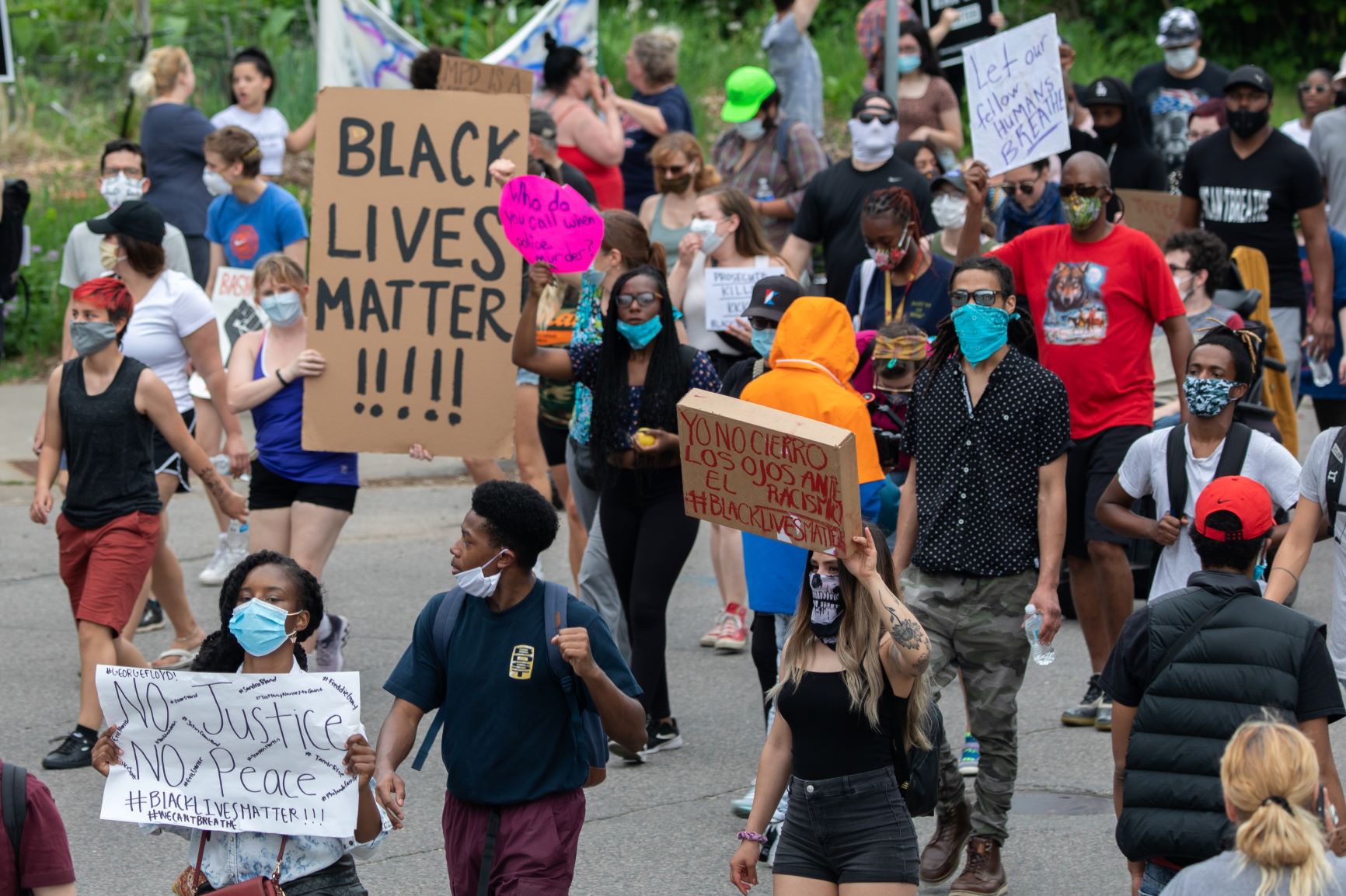 Minneapolis, MN / USA - May 26 2020: Black Lives Matter, "I Can't Breathe" Protest for George Floyd.