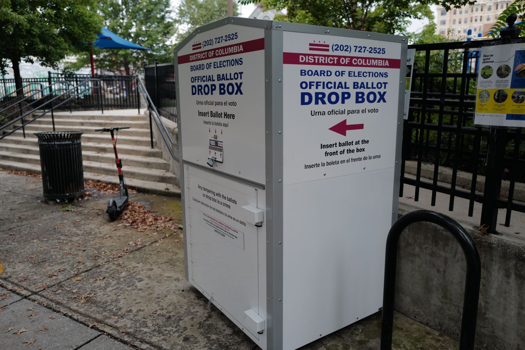 Washington, DC – October 16, 2020: One of the many official ballot boxes placed around the city for early voters to place their completed ballots to avoid lines due to the ongoing Covid-19 pandemic.