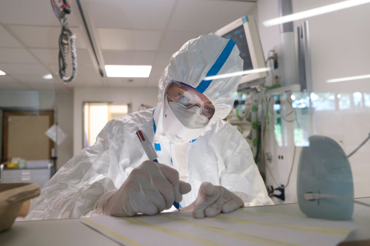 Medical staff work in the Intensive Care Unit (ICU) for COVID-19 patients in University Hospital of Liege in Belgium on May 5th, 2020.