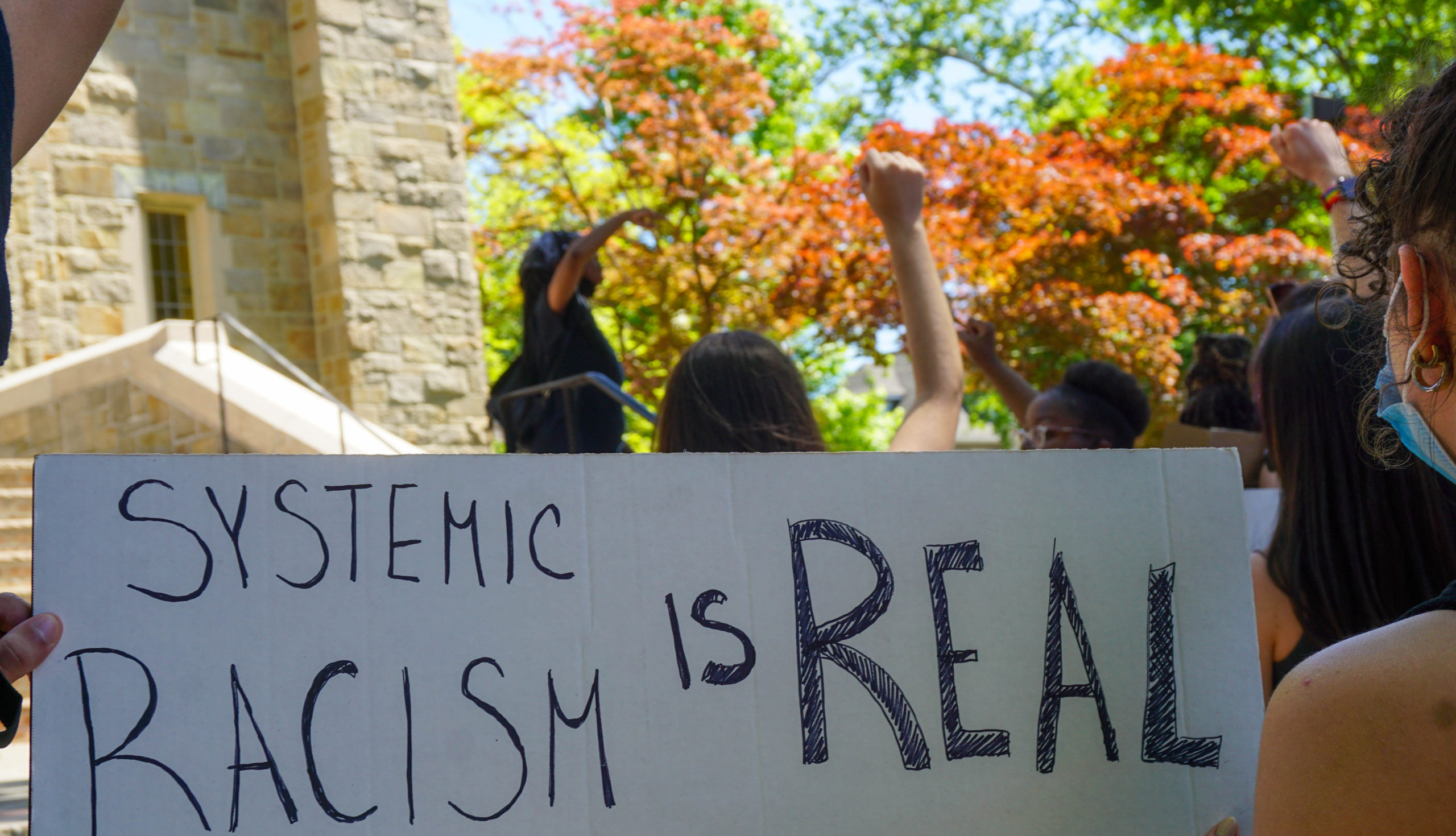 Ridgefield Park, Bergen County, New Jersey, USA Monday June 8th 2020 - Black Lives Matter Protest George Floyd - Systemic Racism Is Real Sign.