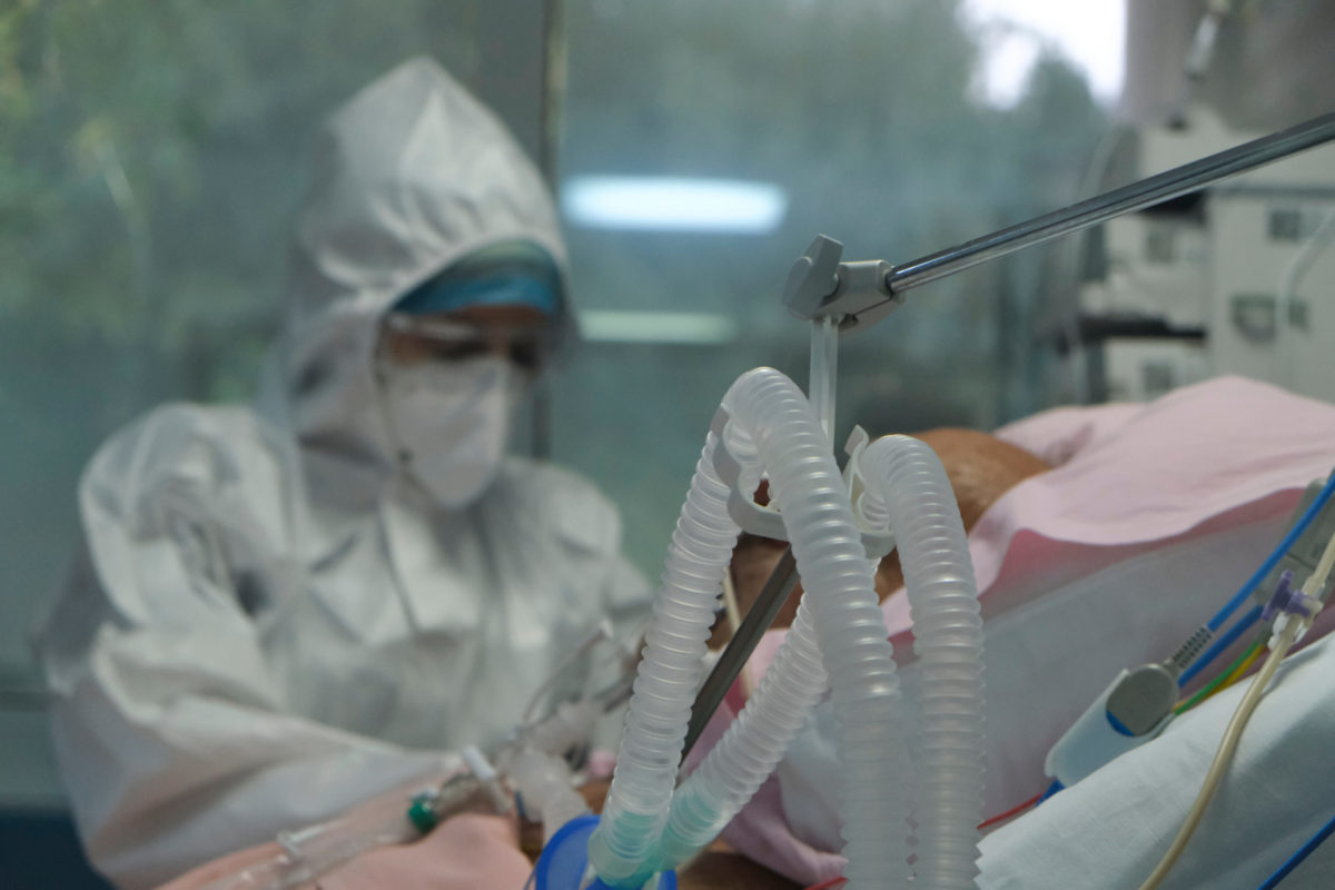 A patient is seen in the intensive care unit for the coronavirus disease (COVID-19) in Thoracic Diseases Hospital of Athens in Greece on November 8, 2020.