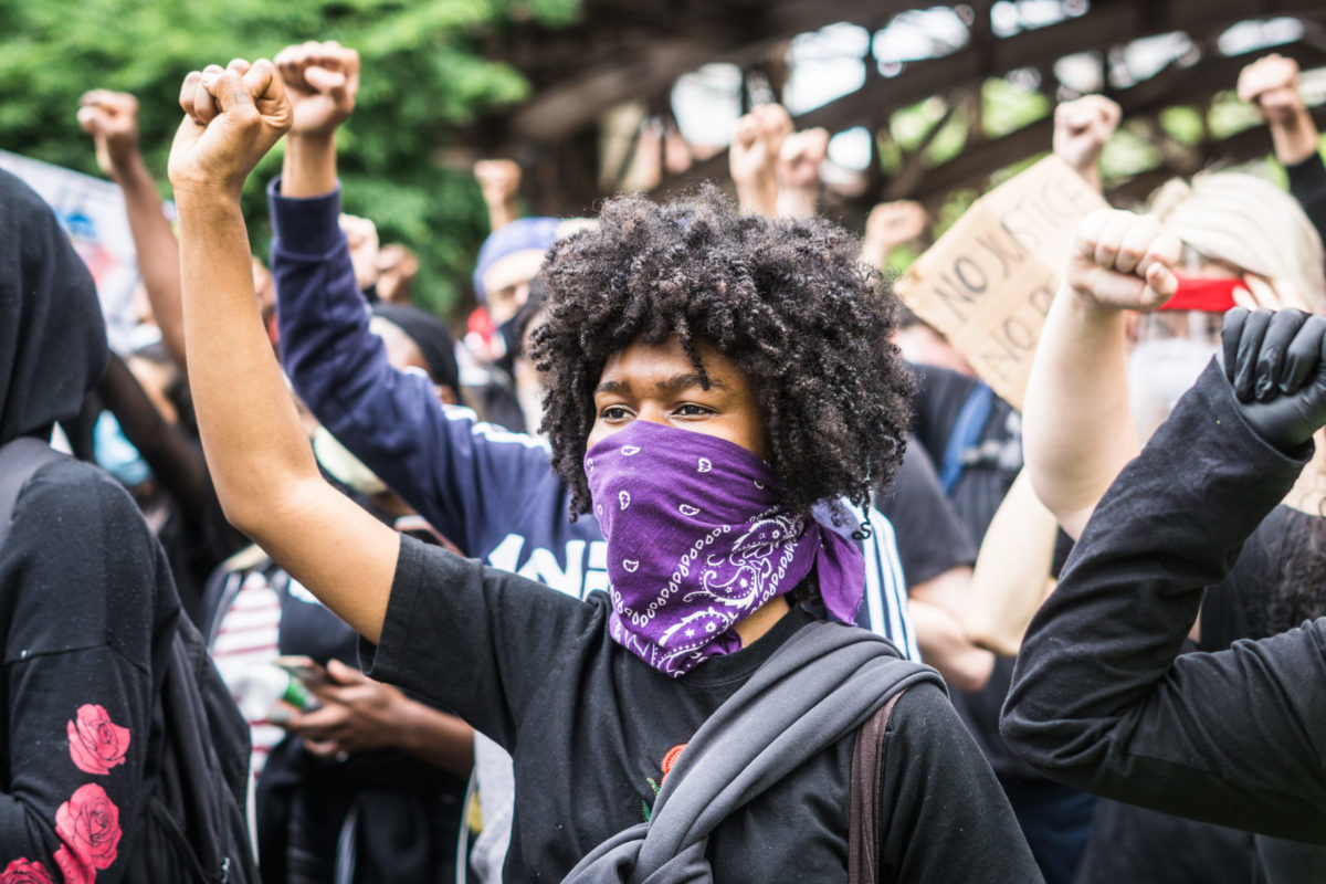 New York City, New York/USA June 2, 2020 Black Lives Matter Protest March demanding justice for George Floyd and other victims of police brutality.