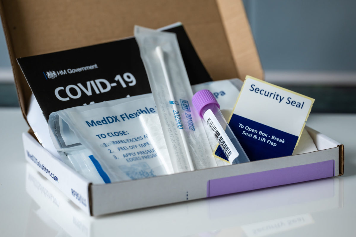 Burgess Hill, West Sussex – 12 January, 2021 Covid-19 home PCR self-test kit.