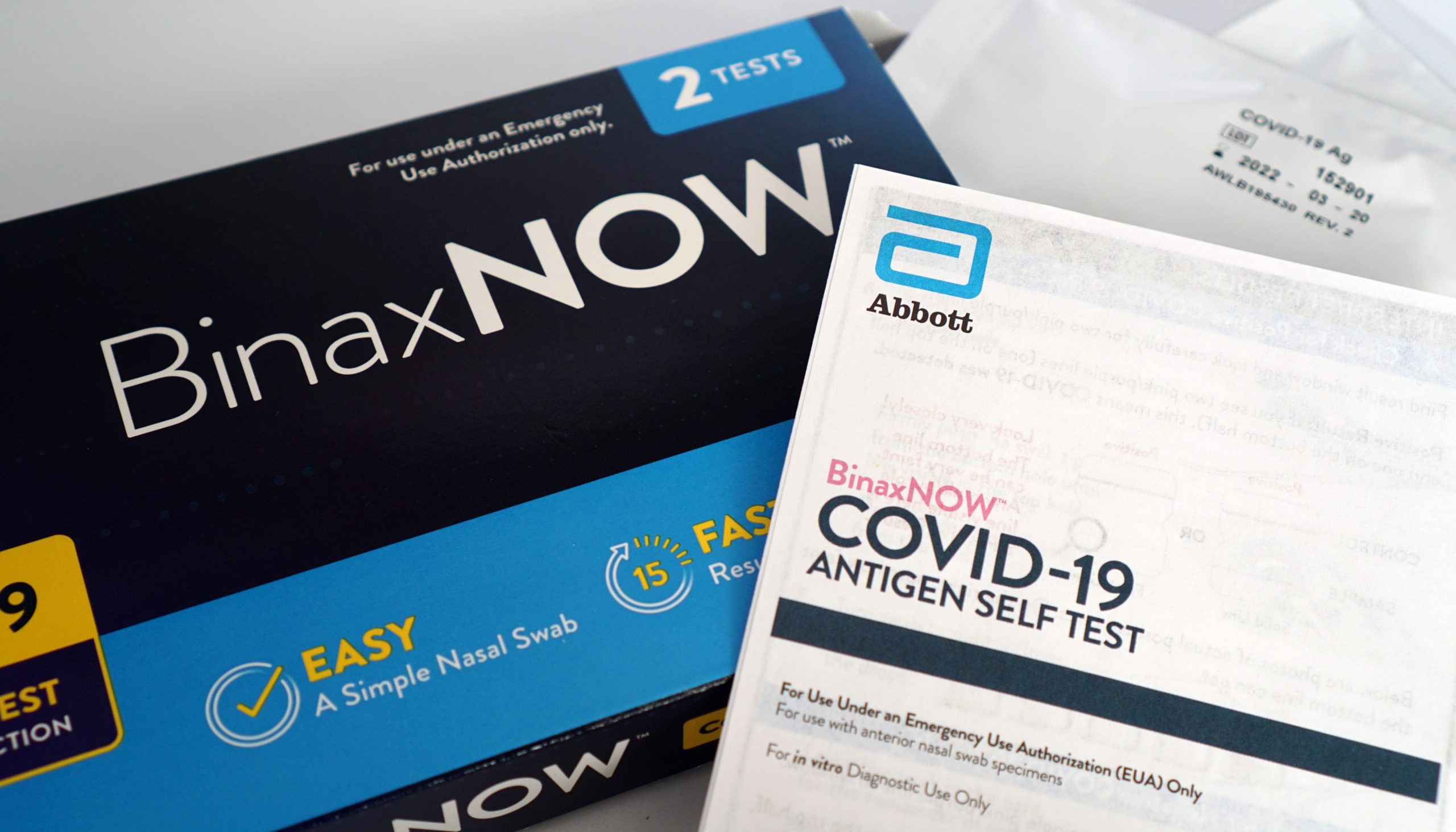 Chicago, IL, USA - October 18 2021: BinaxNOW Covid-19 Antigen Self Test. Results in 15 minutes at home.