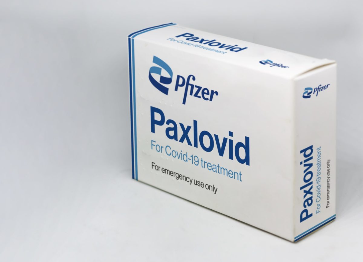 New York, USA, November 2021: Pfizer Covid-19 Paxlovid treatment box isolated on a white background.