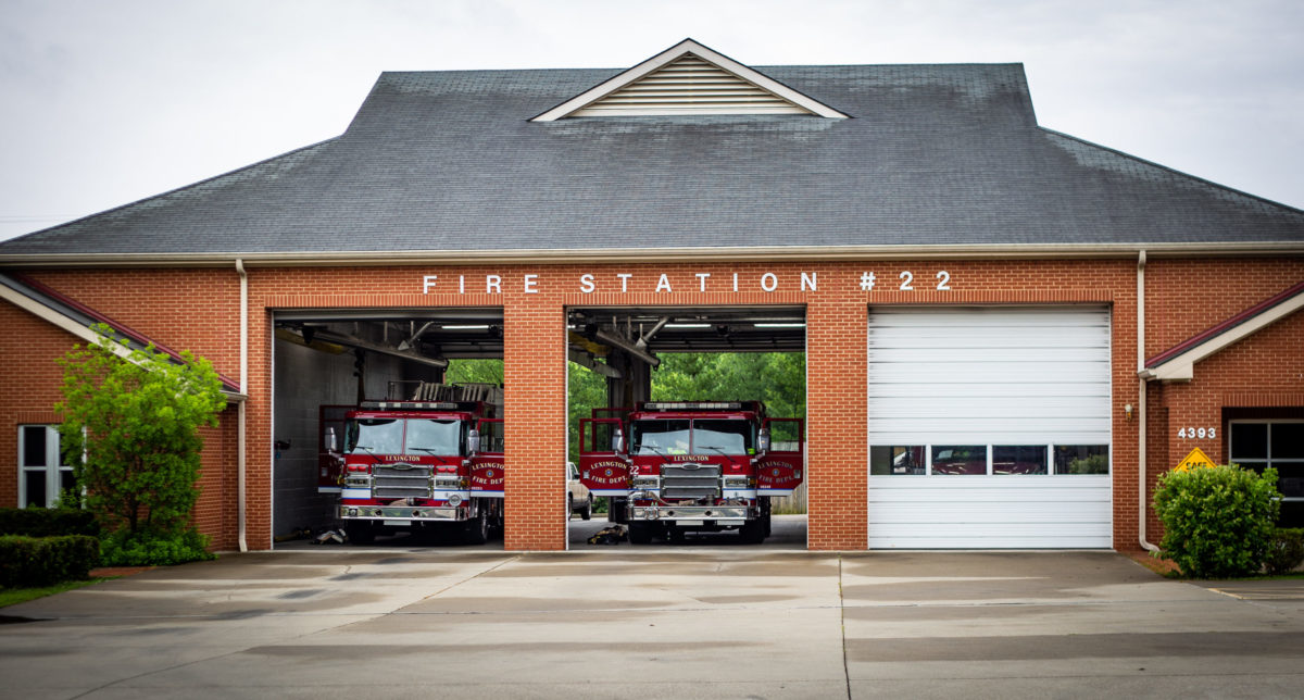 Lexington, Kentucky / United States - 06 28 2020: Fire Station 22 in Lexington, Kentucky in the early morning idle hours.