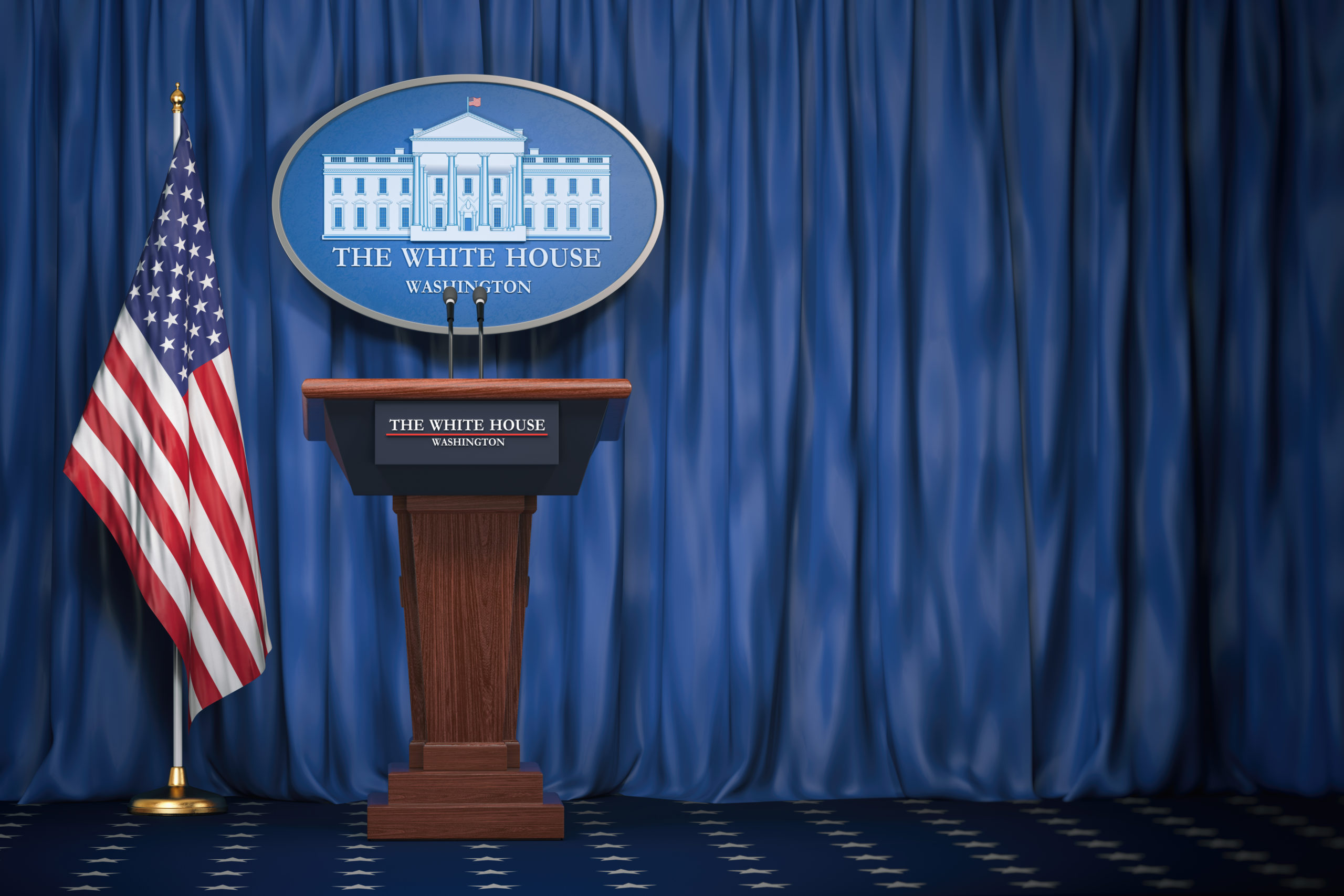 Bill of health - press office lectern in the white house standing next to us flag, trump administration, Biden administration misinformation