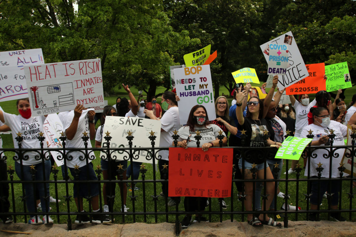 Austin, Tx/USA - May 23, 2020: Family members of prisoners held in the state prison system demonstrate at the Governor's Mansion for their release on parole due to the danger of Covid-19 in prisons.