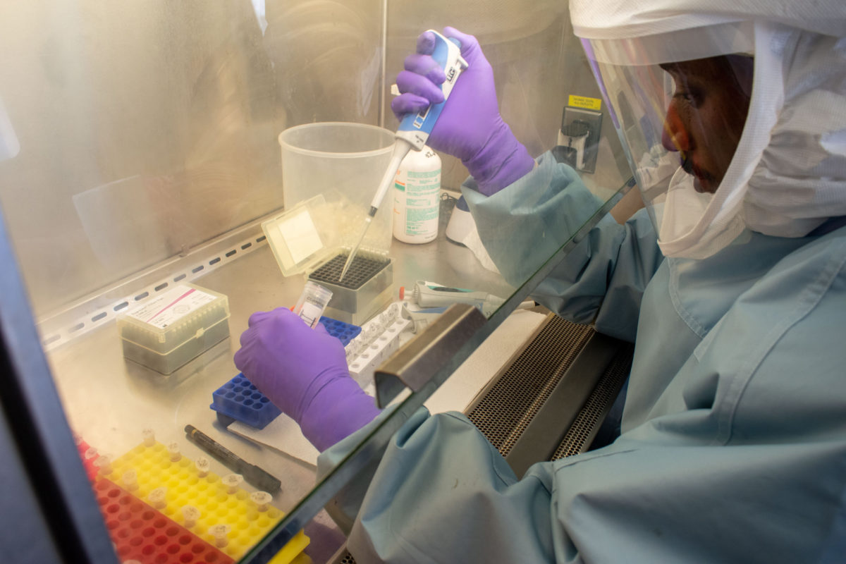 ACCRA, GHANA: April 23, 2020 - The testing of samples for the coronavirus in a veterinary lab in Accra, Ghana.