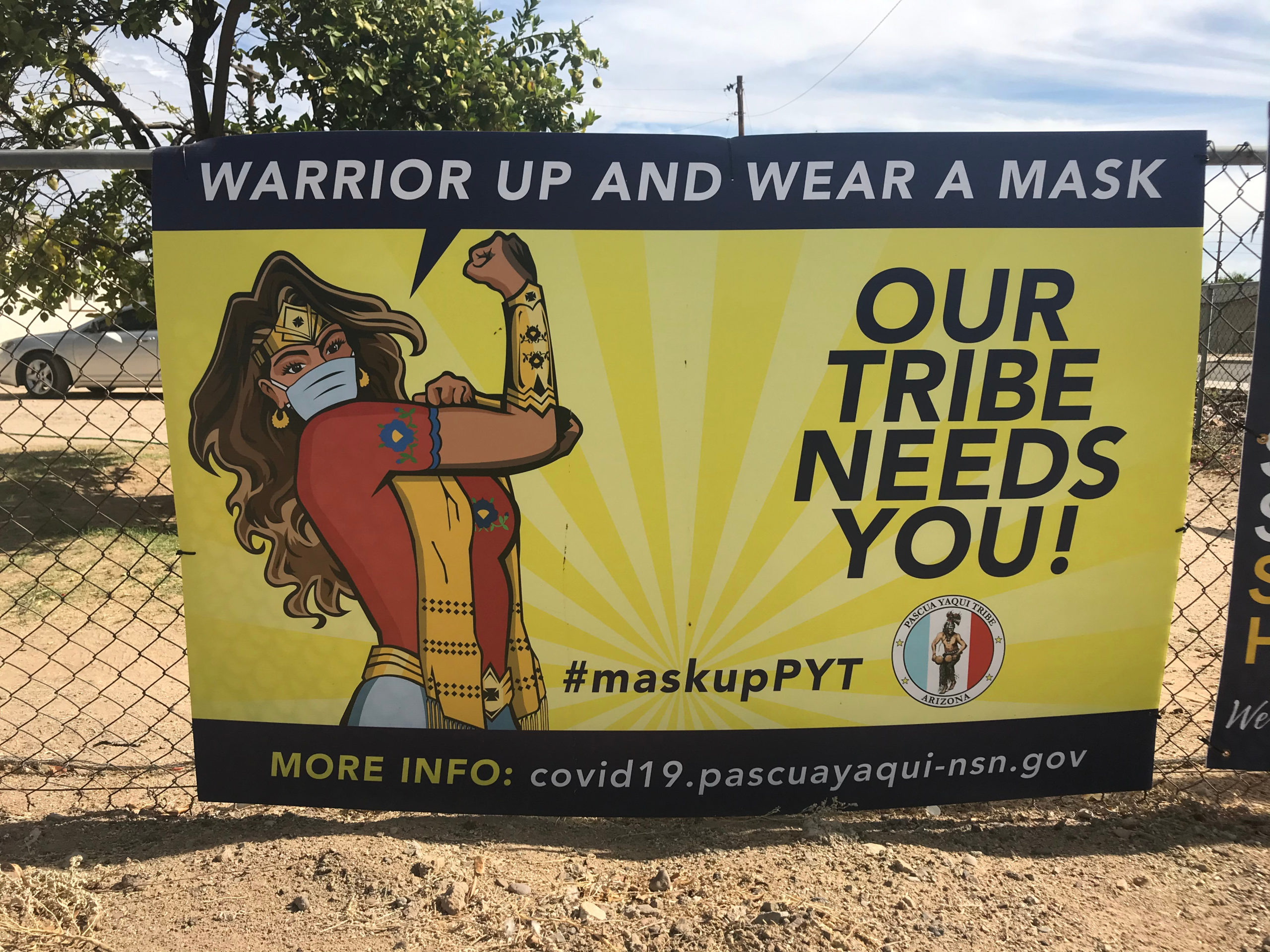 Guadalupe, Ariz. / USA - October 31, 2020: As covid-19 cases rise across the country, Pascua Yaqui tribal council signs encourage people to take precautions and stay safe during the epidemic.