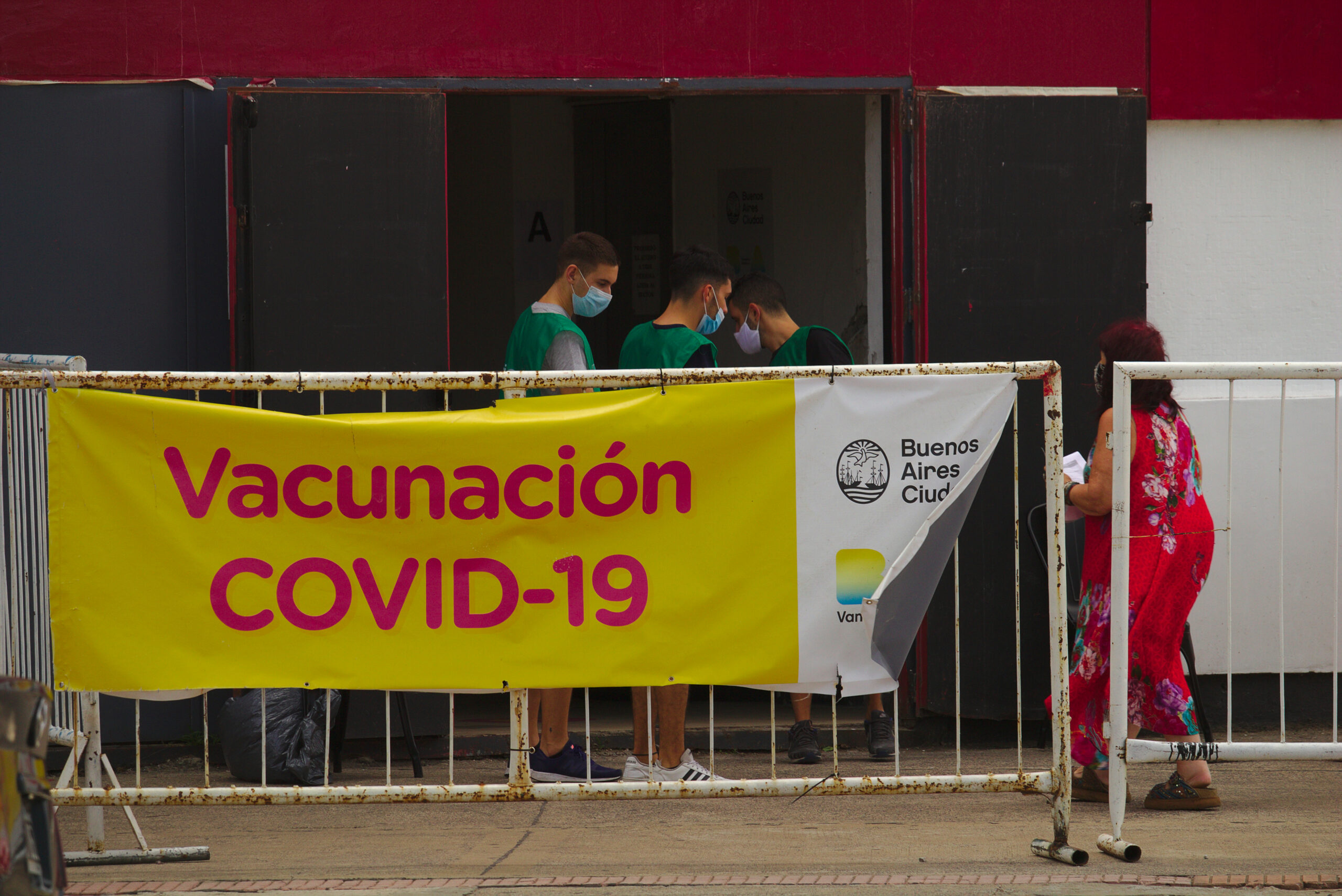 Buenos Aires, Argentina, March 4, 2021. People waiting for their turn to be vaccinated against Covid-19 at the Club Atlético River Plate Microstadium.