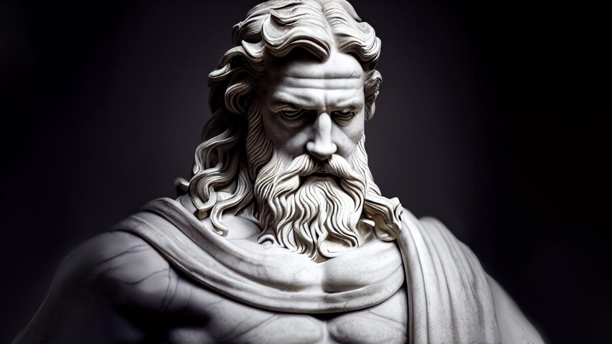 3D illustration of a Renaissance marble statue of Zeus, king of the gods, who was also the god of the sky and thunder. Zeus in Greek mythology is known as Jupiter in Roman mythology.