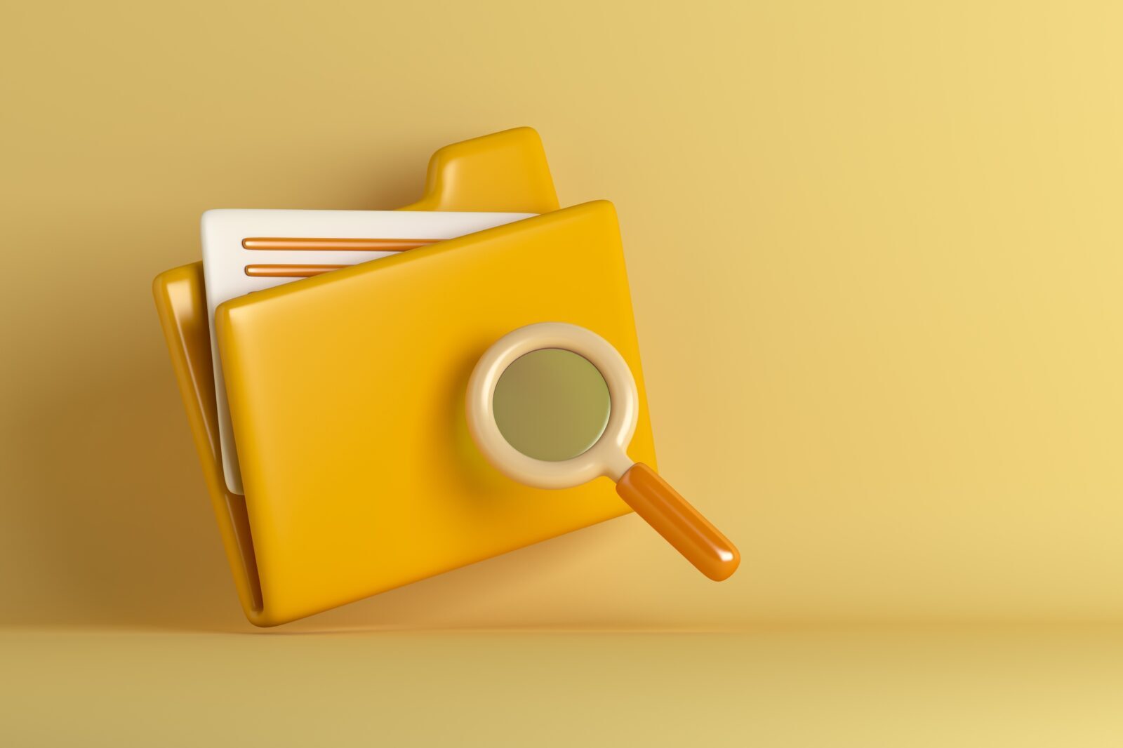 Yellow folder file with magnifying glass.